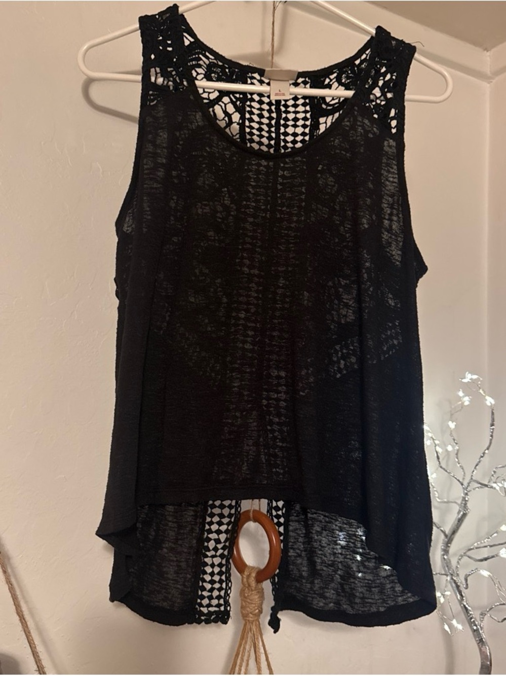Mossimo Supply Co. Black Crochet-Back Sleeveless Blouse